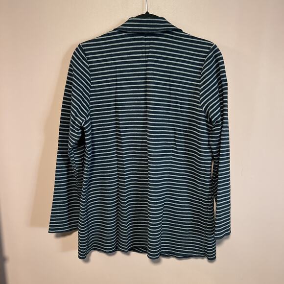 J. Jill Striped Jersey Knit Blazer Medium Jacket Navy Blue Gray Coastal Chic - Picture 5 of 7